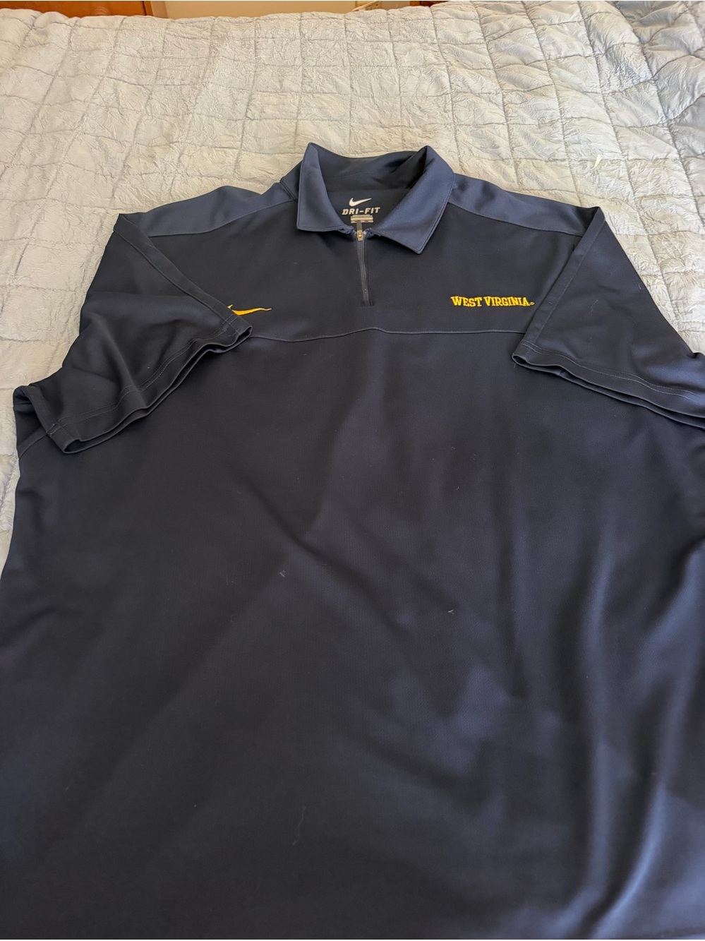 Nike West Virginia Navy Dri-FIT Quarter-Zip Polo with Yellow Logo Mens 3XL